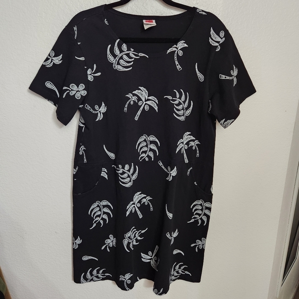 Red Ginger Cotton Tropical Print Dress Women's Size Large Vacation Travel